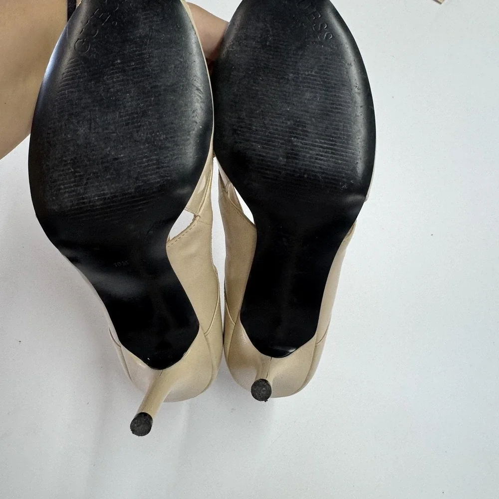 Guess Heels Women 10M Beige Chambery Patent Cutout Stiletto‎ Peep Toe